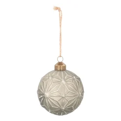 Christmas Bauble With Embossed Decoration | Glass | Cottage Green | 8 Cm