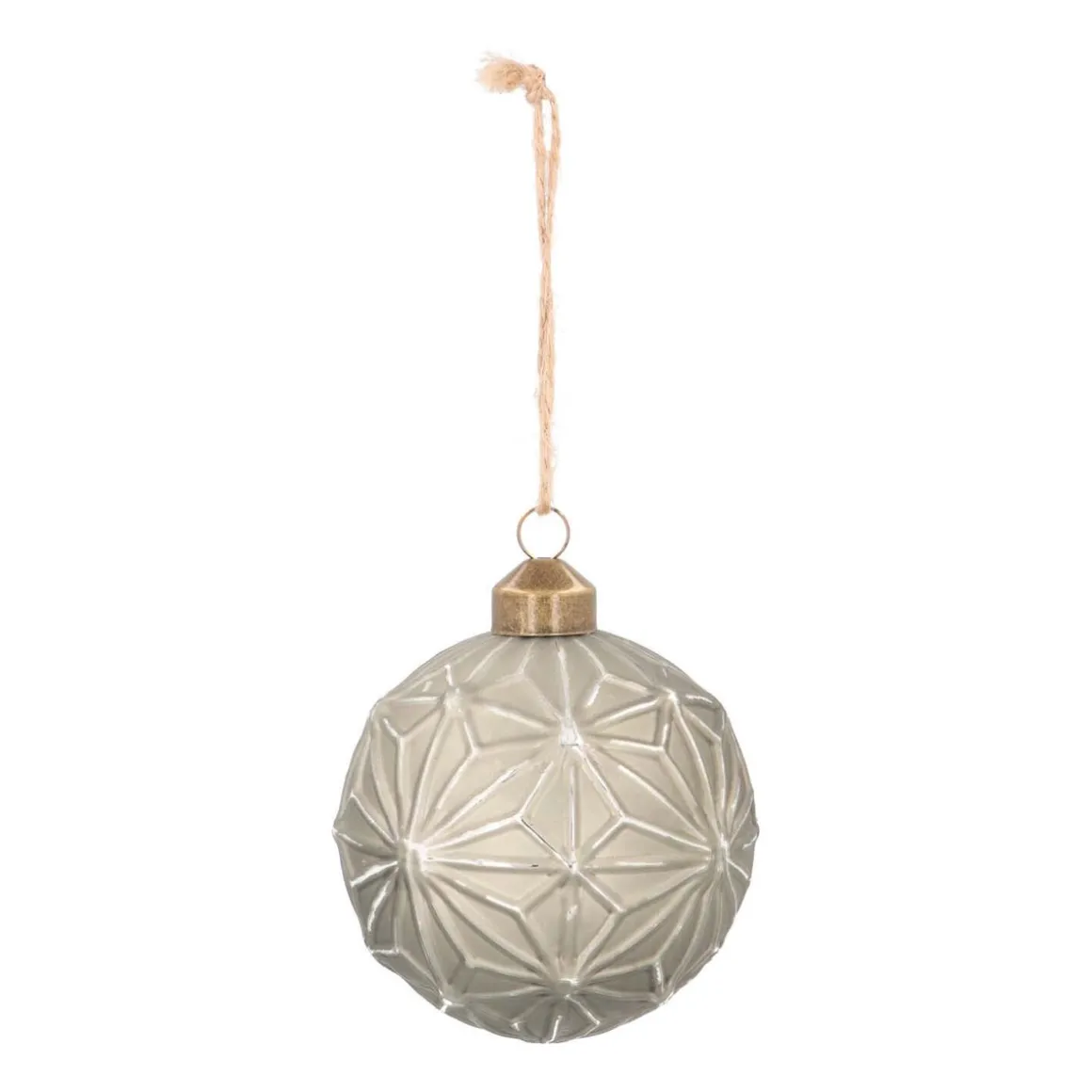 Christmas Bauble With Embossed Decoration | Glass | Cottage Green | 8 Cm