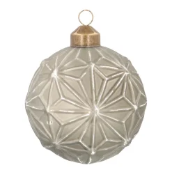 Christmas Bauble With Embossed Decoration | Glass | Cottage Green | 8 Cm