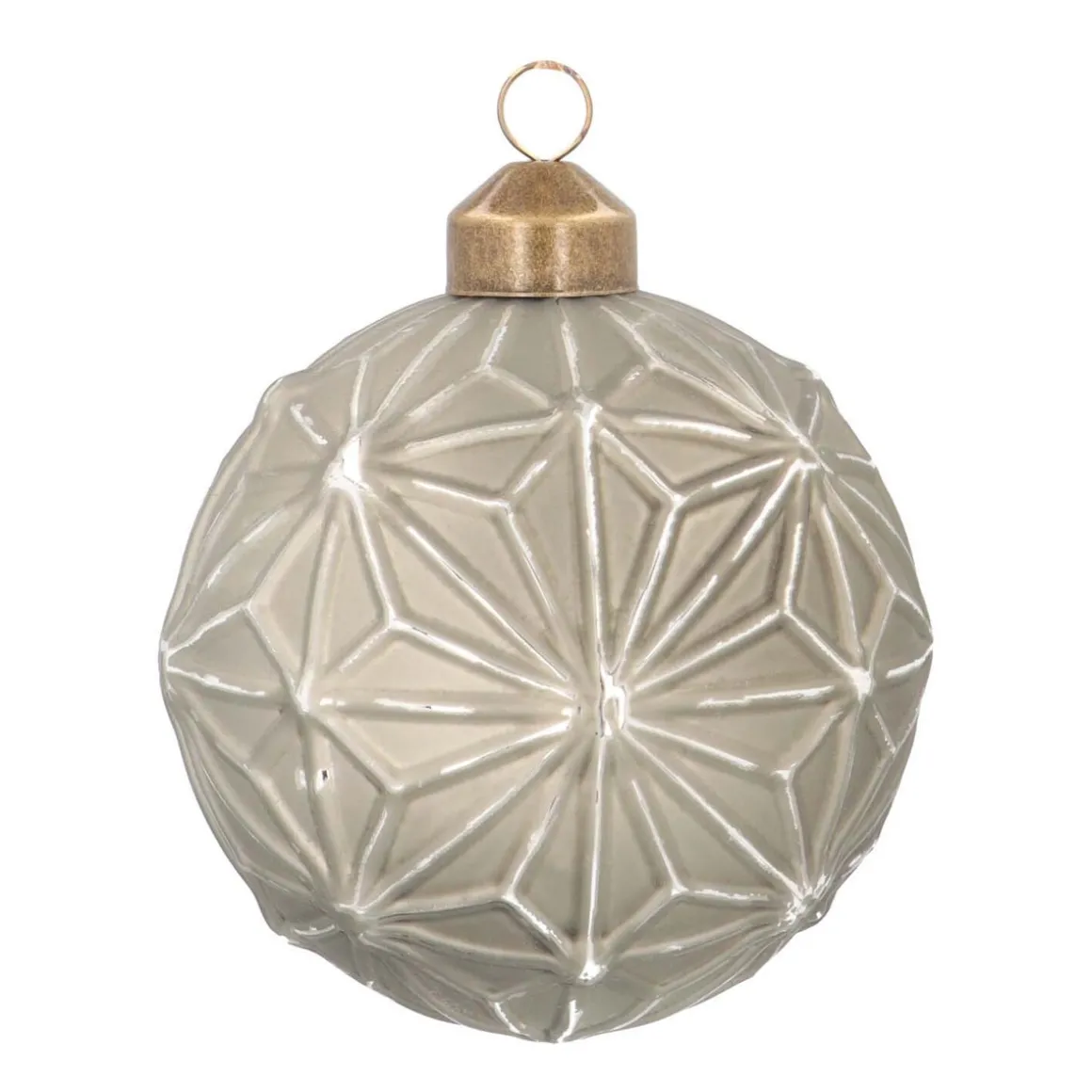 Christmas Bauble With Embossed Decoration | Glass | Cottage Green | 8 Cm