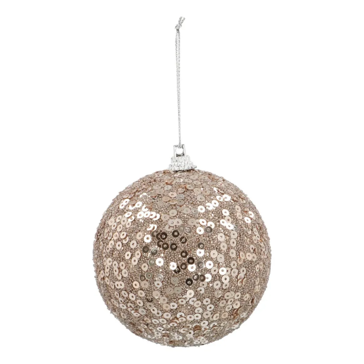 Christmas Bauble With Sequins 8cm Champagne