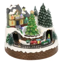 Christmas Figurine Small Train Station 20cm, Music & LED