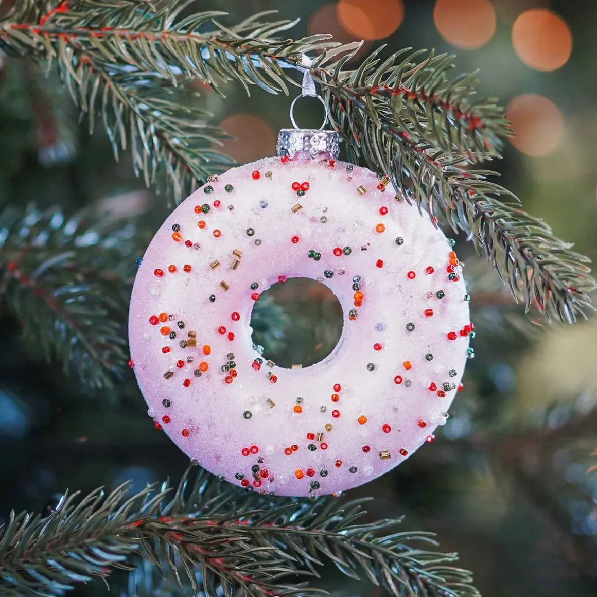Christmas Ornament Donut 10cm Pink