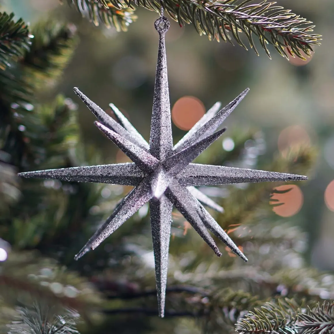Christmas Ornament Geometric Star | 3D | Silver | Plastic | 15cm