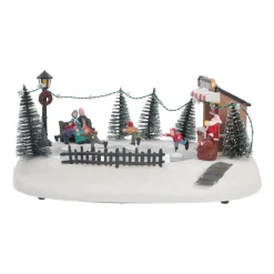 Christmas Village Ice Rink | 4 Moving Skaters | LED Lighting | Music | 29cm Wide