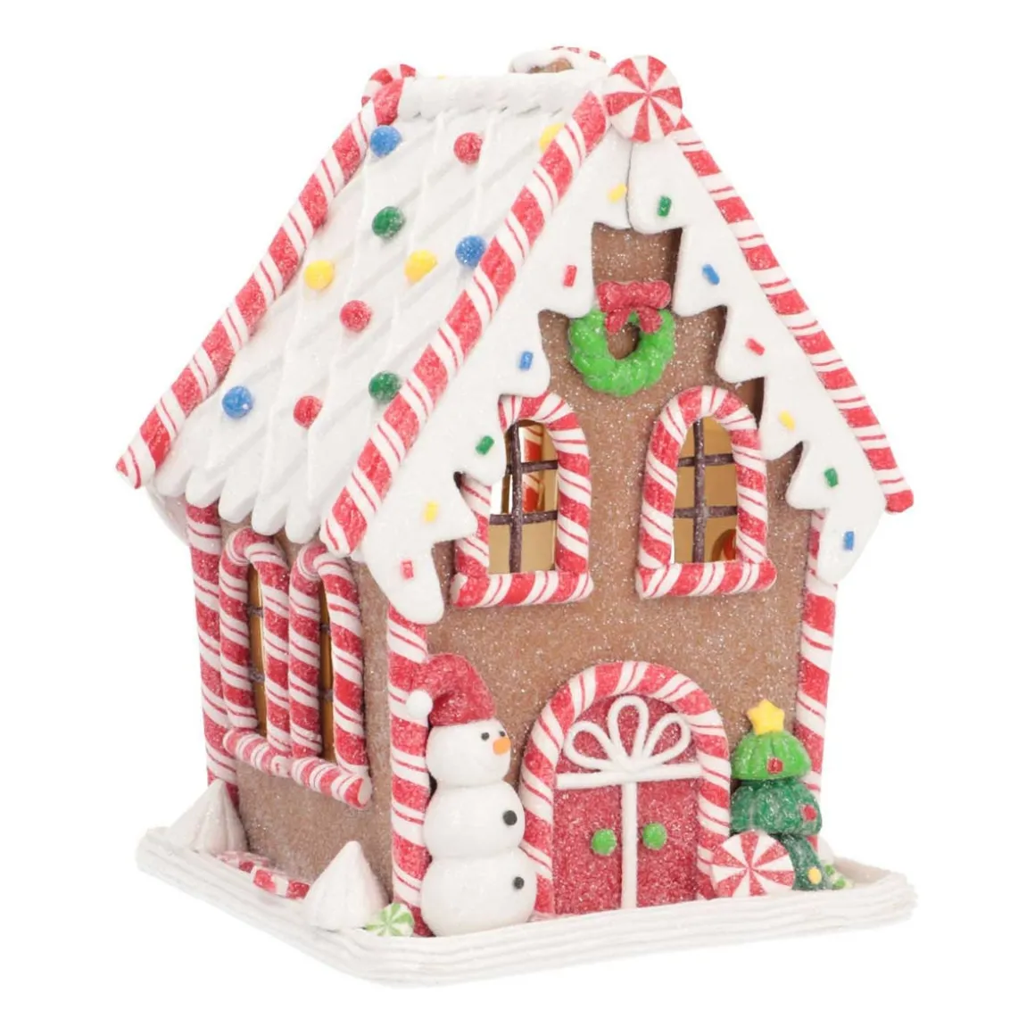 Clay Gingerbread House With LED | Handmade | With Snowman |17 Cm