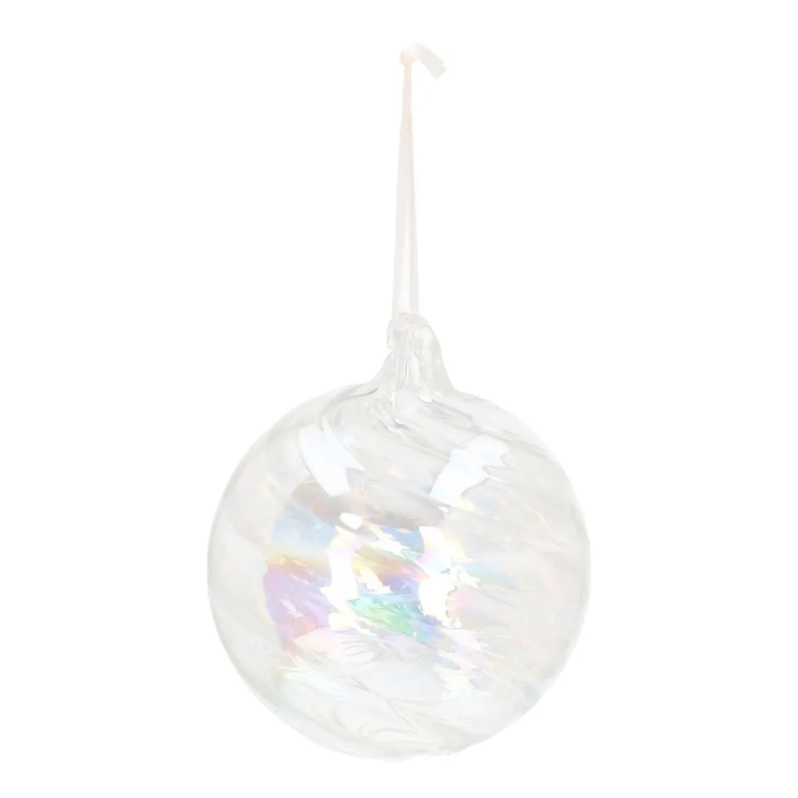 Clear Glass Bauble Swirl | Iridescent | 10 Cm