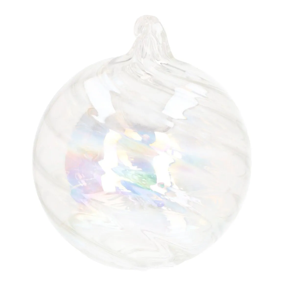Clear Glass Bauble Swirl | Iridescent | 10 Cm