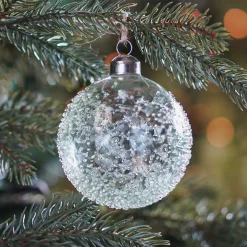 Clear Glass Christmas Baubles With Splinters 8cm Eucalyptus