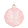 Clear Glass Christmas Baubles With Splinters 8cm Pink