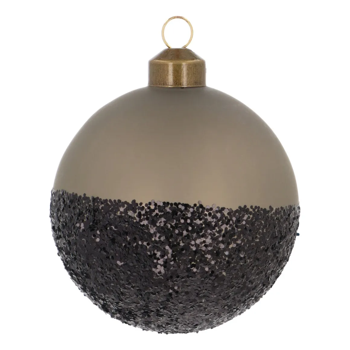 Cottage Green Christmas Bauble With Black Glitter Dip