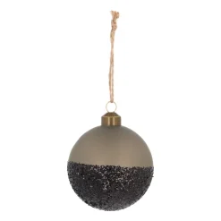 Cottage Green Christmas Bauble With Black Glitter Dip