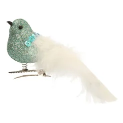 Cottage Green White Clip On Bird Ornament | 15 Cm