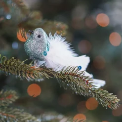 Cottage Green White Clip On Bird Ornament | 15 Cm