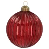 Dark Red Crackle Christmas Bauble With Glitter Lines