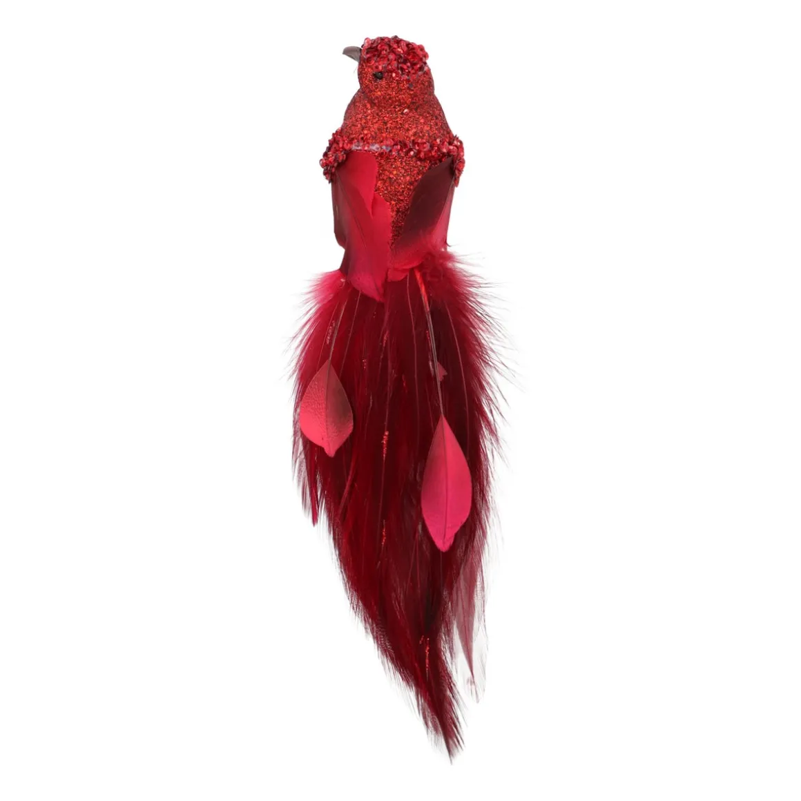 Deep Red Bird On A Clip With Long Tail