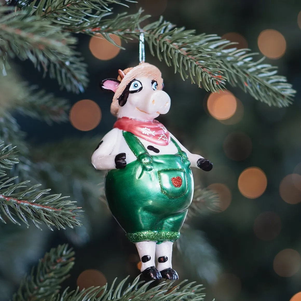 Detailed Cow Ornament In Dungarees