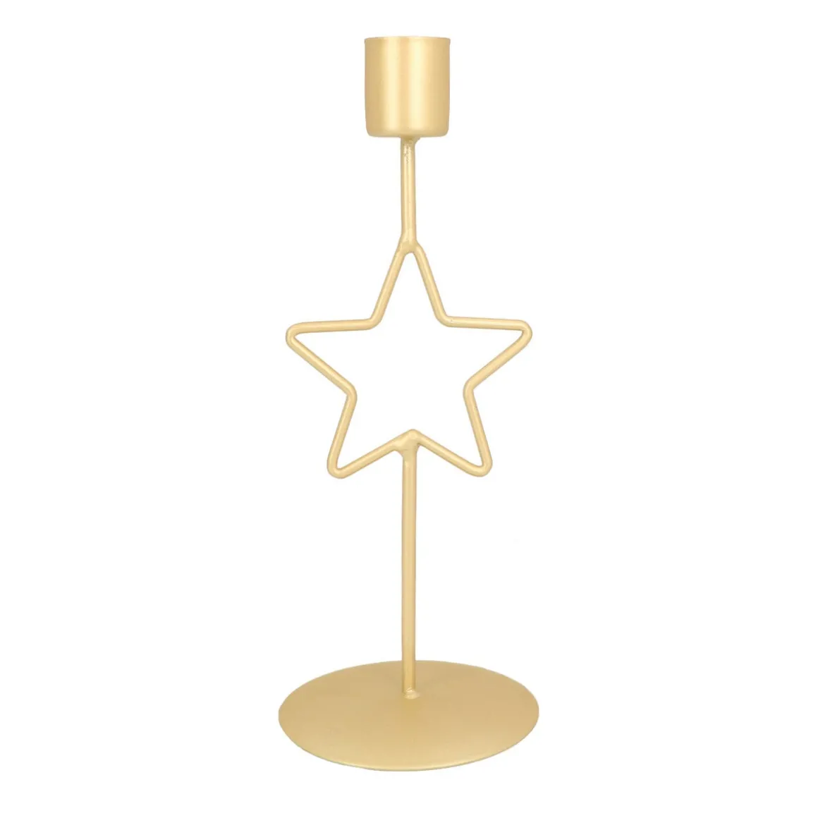 Dinner Candle Holder With Star | 20 Cm | Matt Gold | Metal