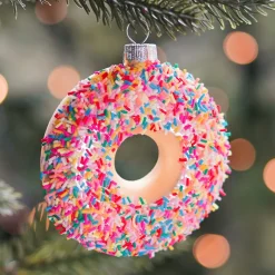 Donut With Sprinkles Christmas Ornament | Glass | White | 10cm