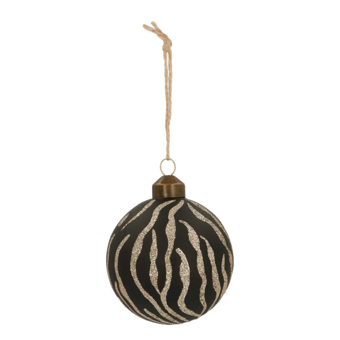 Elegant Glass Christmas Bauble Tiger Print 8cm Black