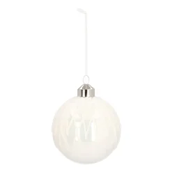 Elegant Glass Christmas Bauble With Fine Lines 8cm White