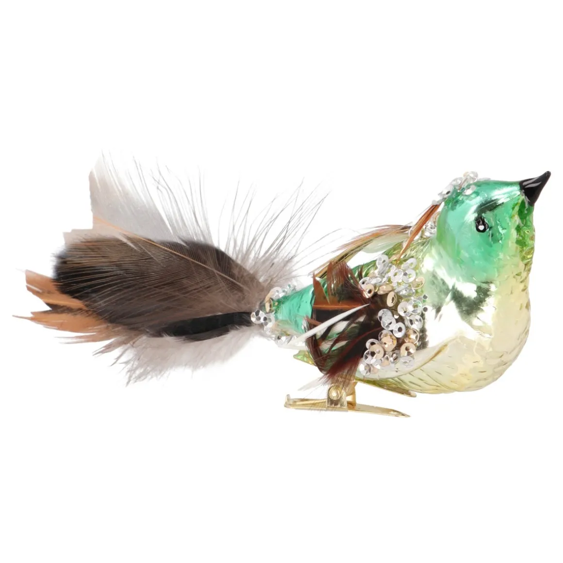 Elegant Green And Gold Bird Clip-on Ornament For A Natural Christmas