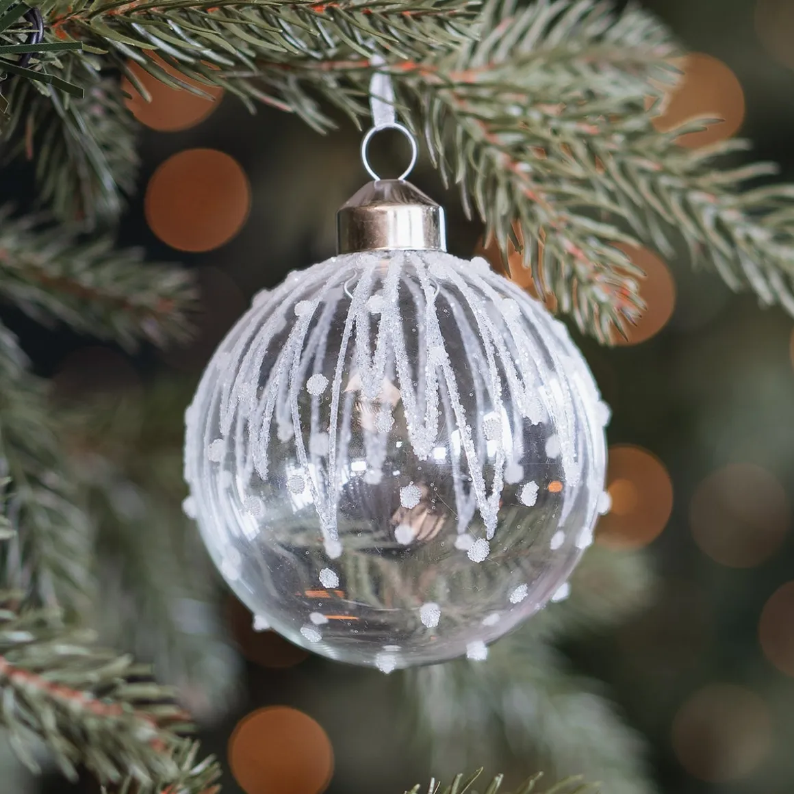 Elegant Transparent Glass Christmas Bauble With Glitters And Dots