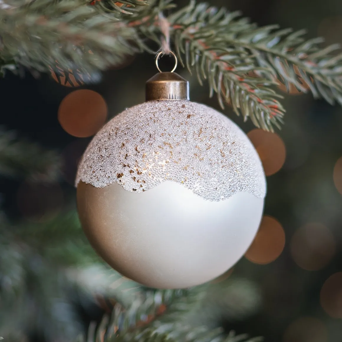 Elegant Wool White Christmas Bauble With Pearl Branches