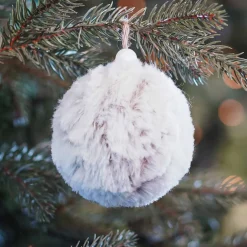 Faux Fur Bauble 8cm Brown Grey