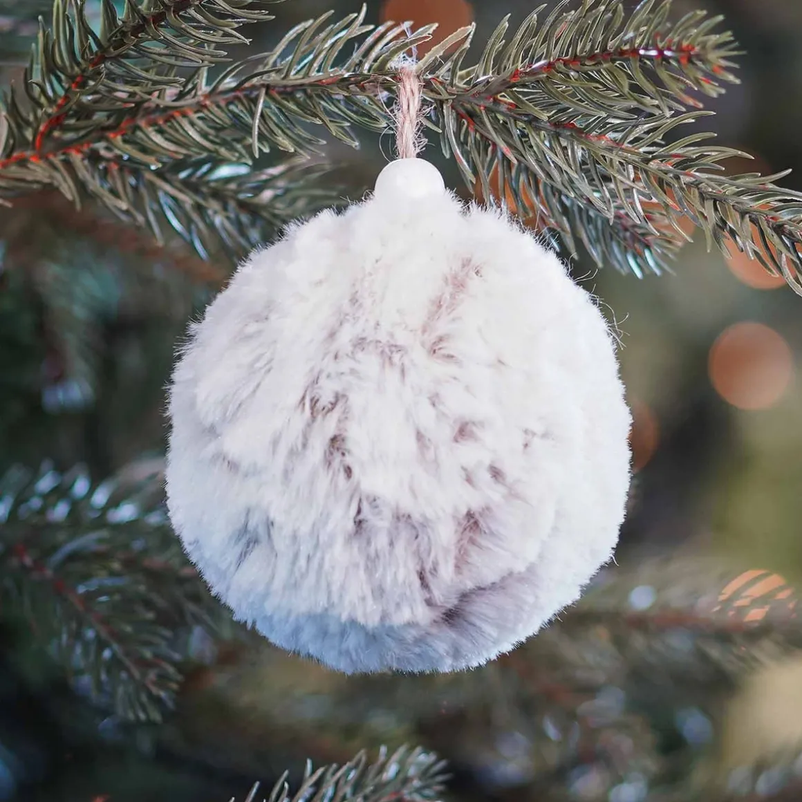 Faux Fur Bauble 8cm Brown Grey