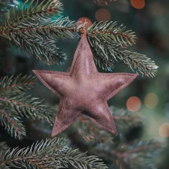 Faux Leather Christmas Star 12cm Brown
