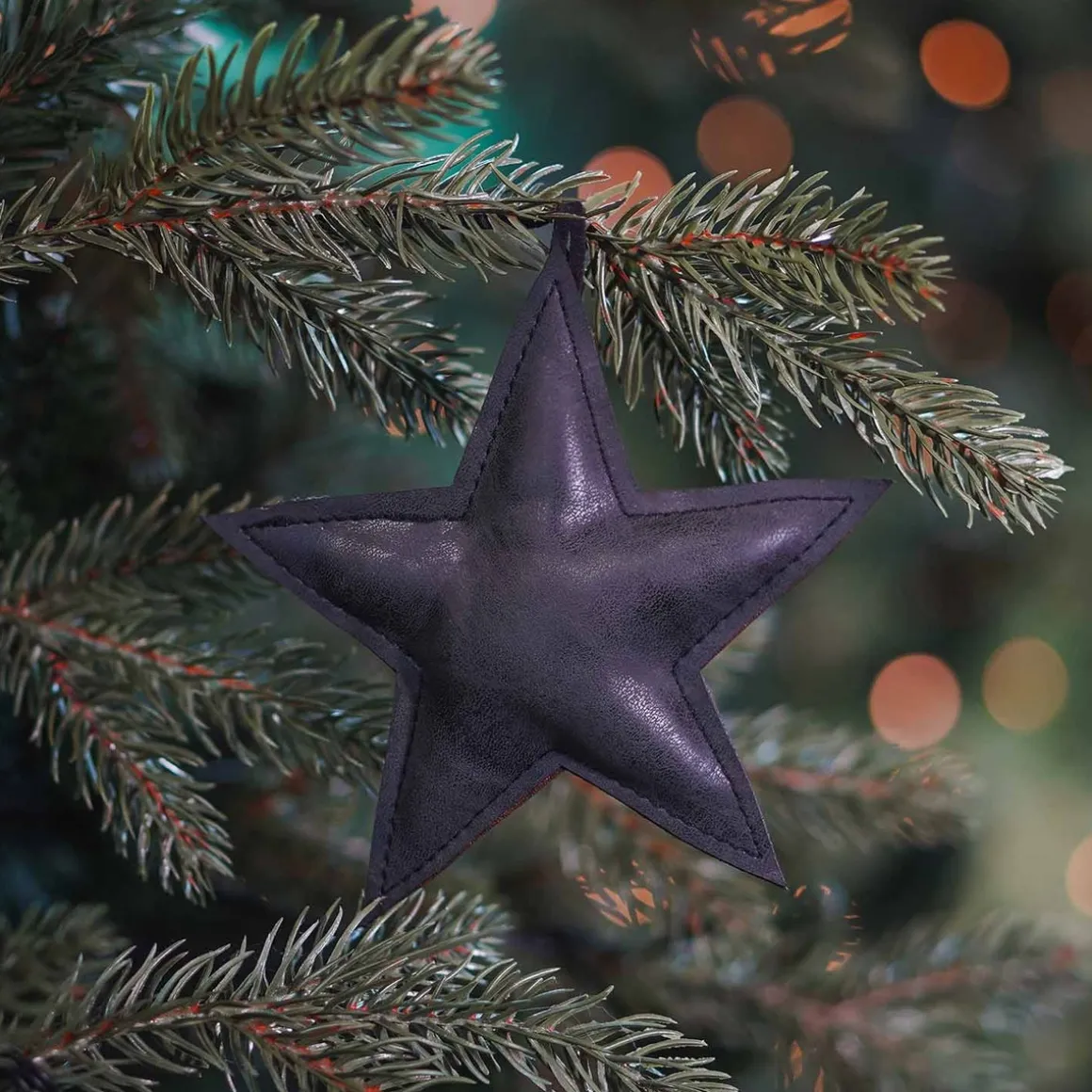 Faux Leather Christmas Star 12cm Black