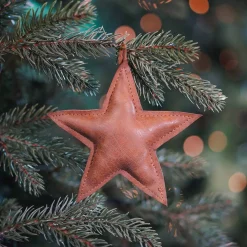 Faux Leather Christmas Star 12cm Light Brown