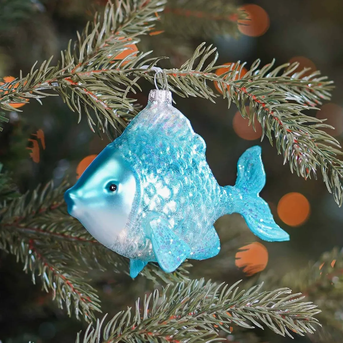 Fish Glass Hanging Figurine 9cm Blue
