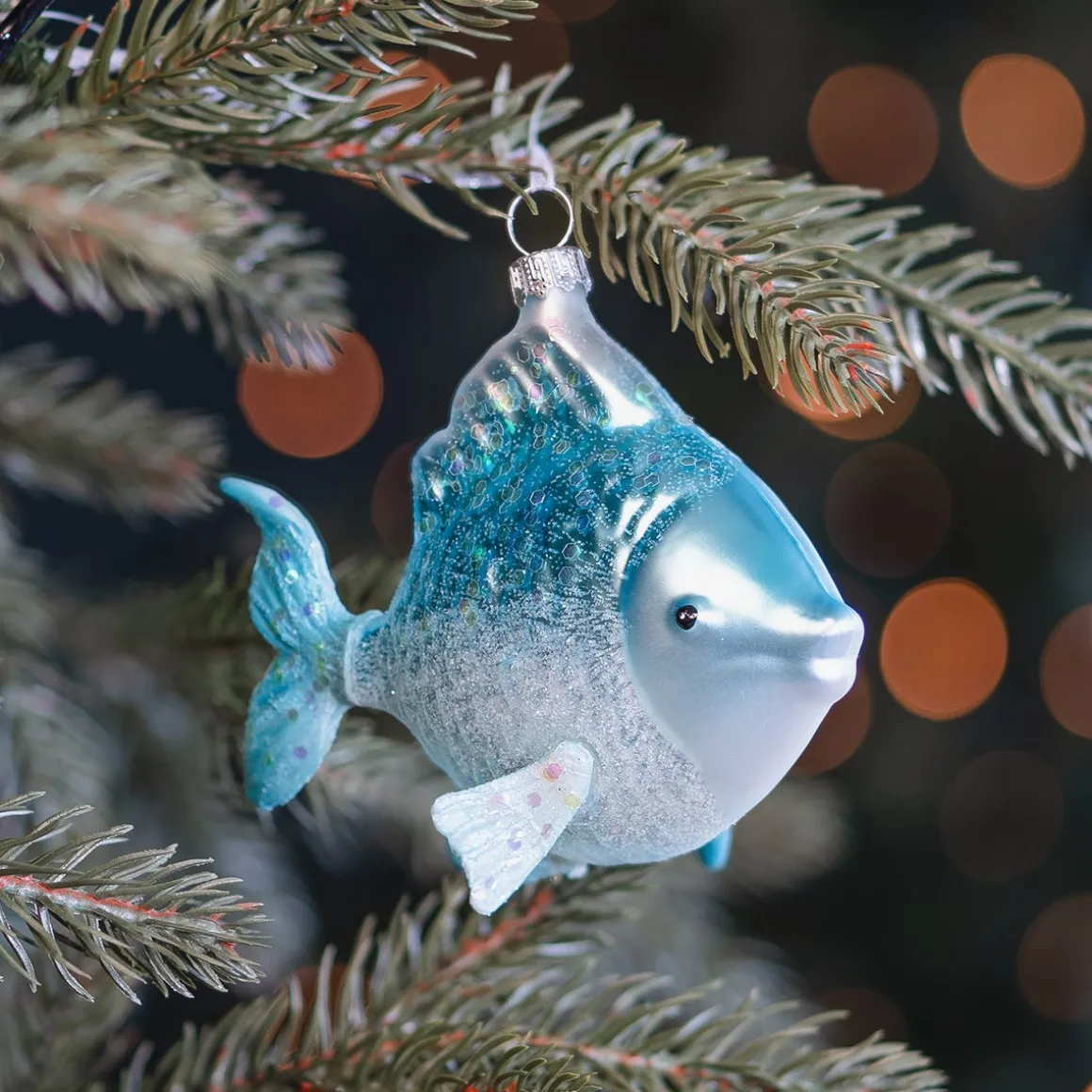 Fish Glass Hanging Figurine 9cm Blue