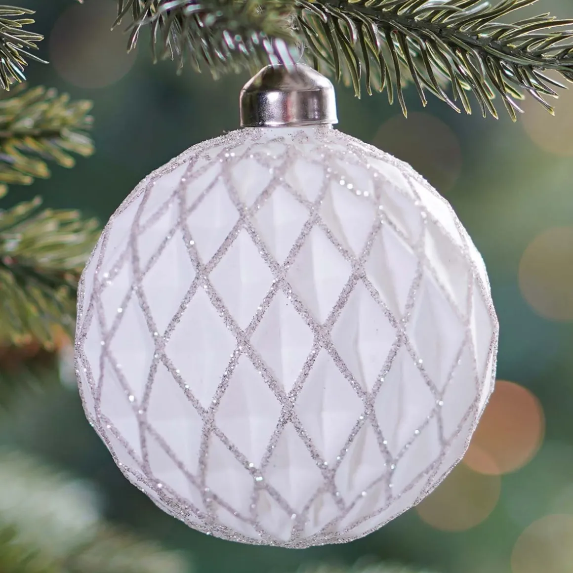 Glass Bauble Diamonds | White | 8 Cm
