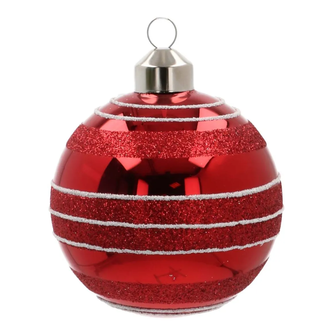Glass Bauble Glitter Stripes | Red | 8 Cm