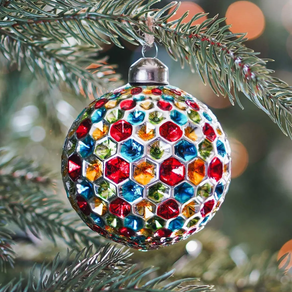 Glass Bauble Honeycombs | Multicolour | 8 Cm
