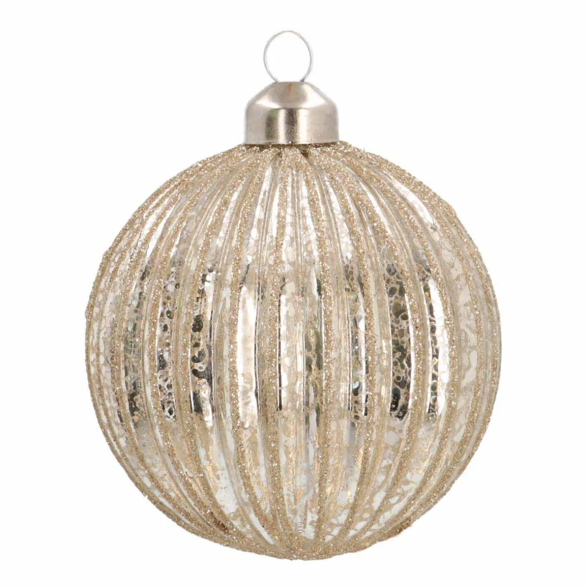 Glass Bauble Lampion | Antique Silver Champagne | 8 Cm