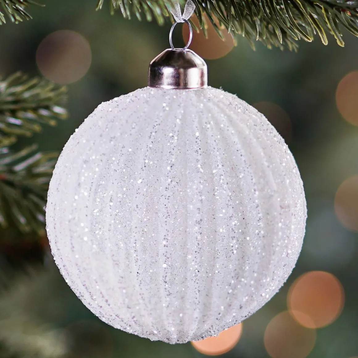 Glass Bauble Lampion | White | 8 Cm