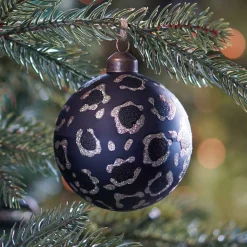 Glass Bauble Leopard Print | Black | 8 Cm