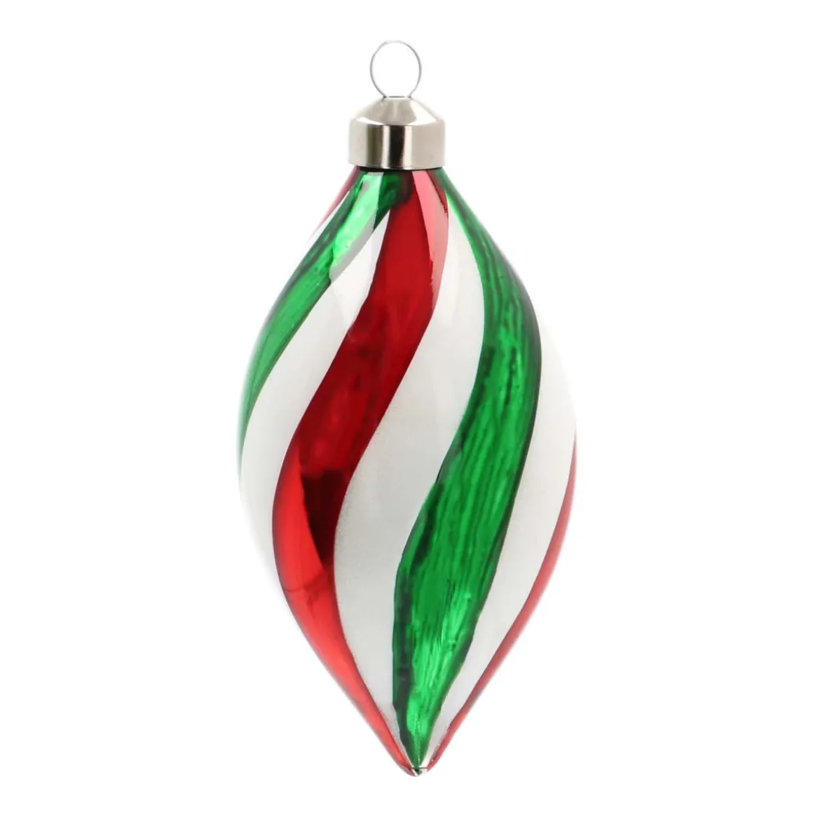 Glass Bauble Swirl Drop | Red White Green | 14 Cm