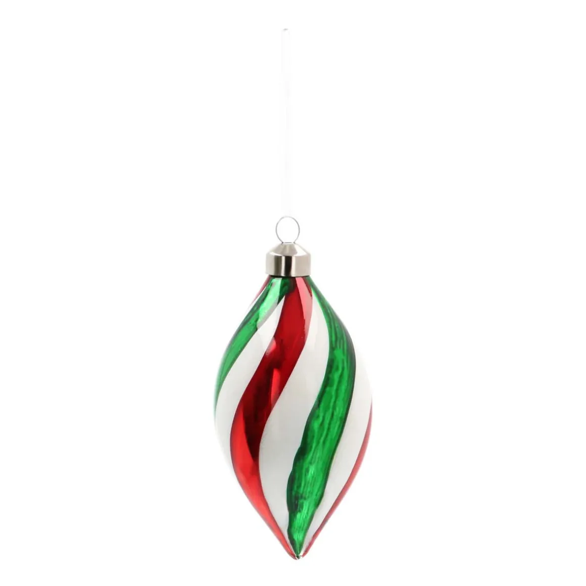 Glass Bauble Swirl Drop | Red White Green | 14 Cm