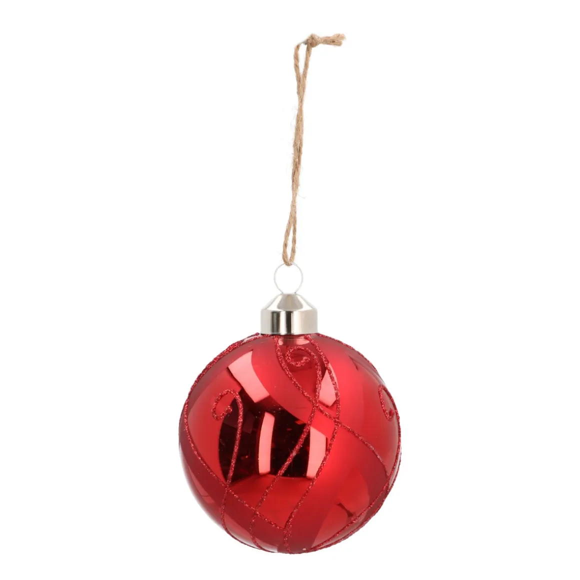 Glass Bauble With Decor | Red | 8 Cm