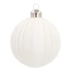 Glass Bauble With Glitter Stripes | White | 8 Cm