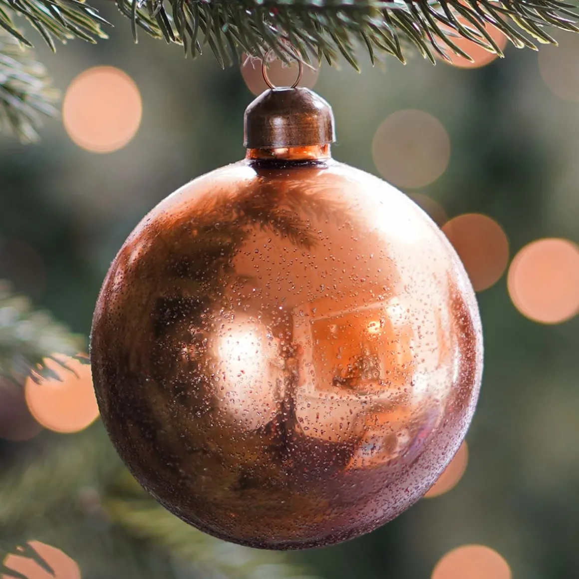 Glass Bauble With Sand Structure | Copper | 8 Cm