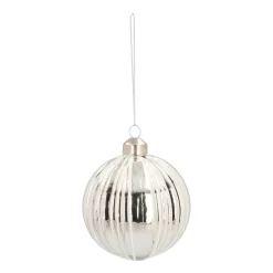 Glass Bauble With Stripes | White | 8 Cm