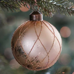 Glass Bauble With Stripes | Light Gold | 8 Cm
