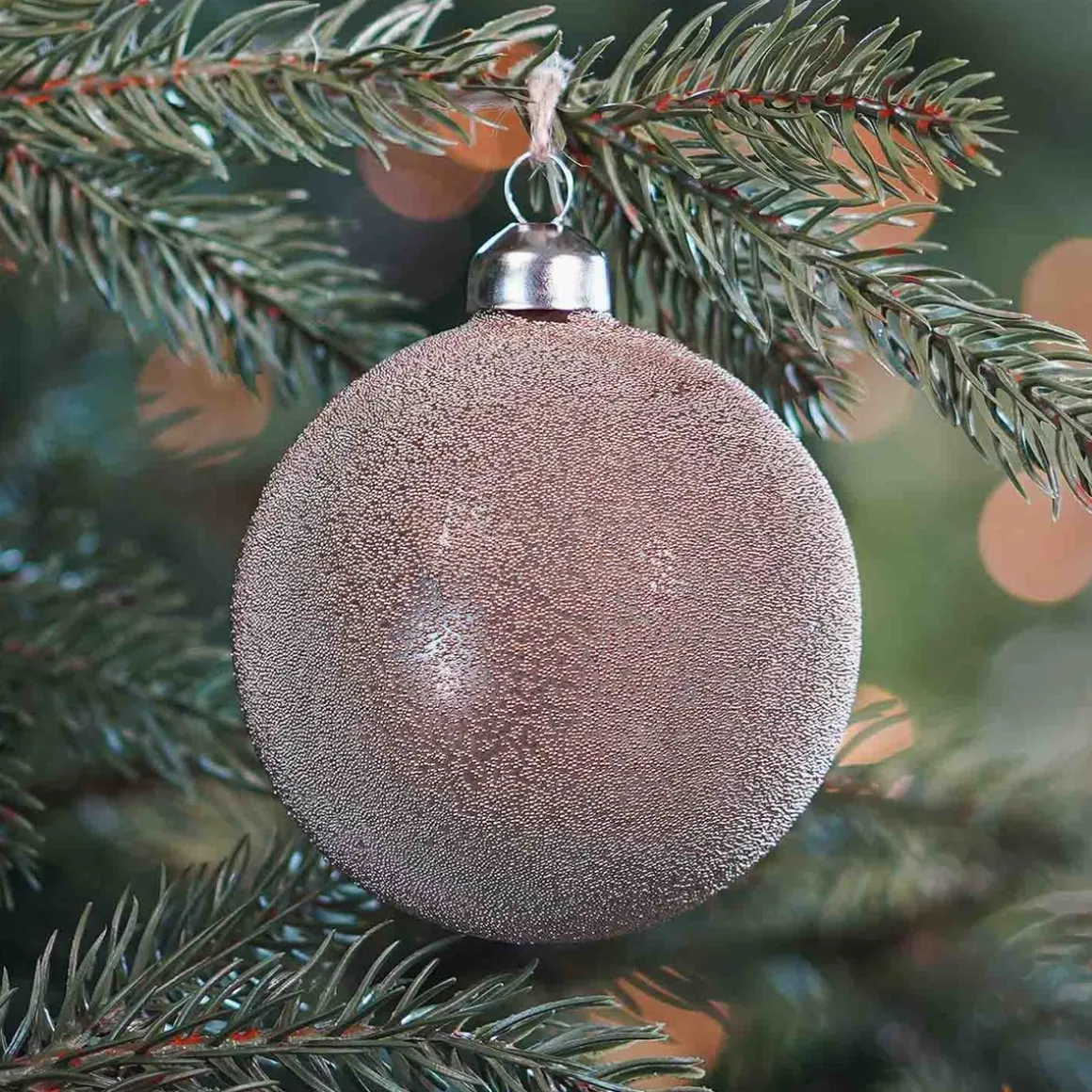 Glass Bauble With Taupe Pearl Cover | 8 Cm