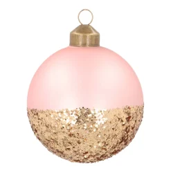 Glass Christmas Bauble | Glitter Dip | 8cm | Soft Pink